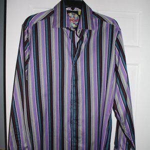 Robert Graham Purple/Blue/Red/Black Striped Men's Long Sleeve Button Down Size L